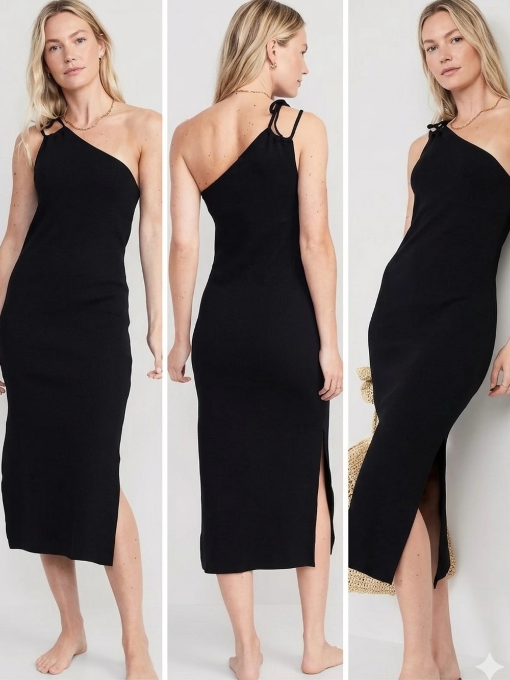 Old Navy Black One-Shoulder Midi Dress